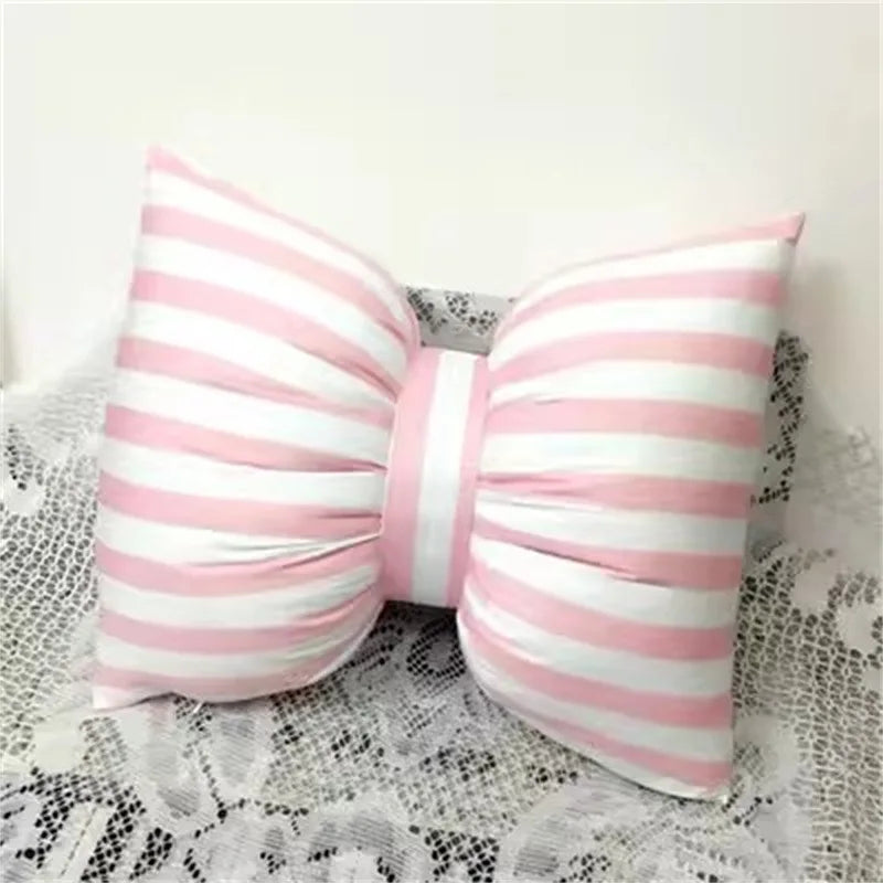 Pink Striped Bow Cushion