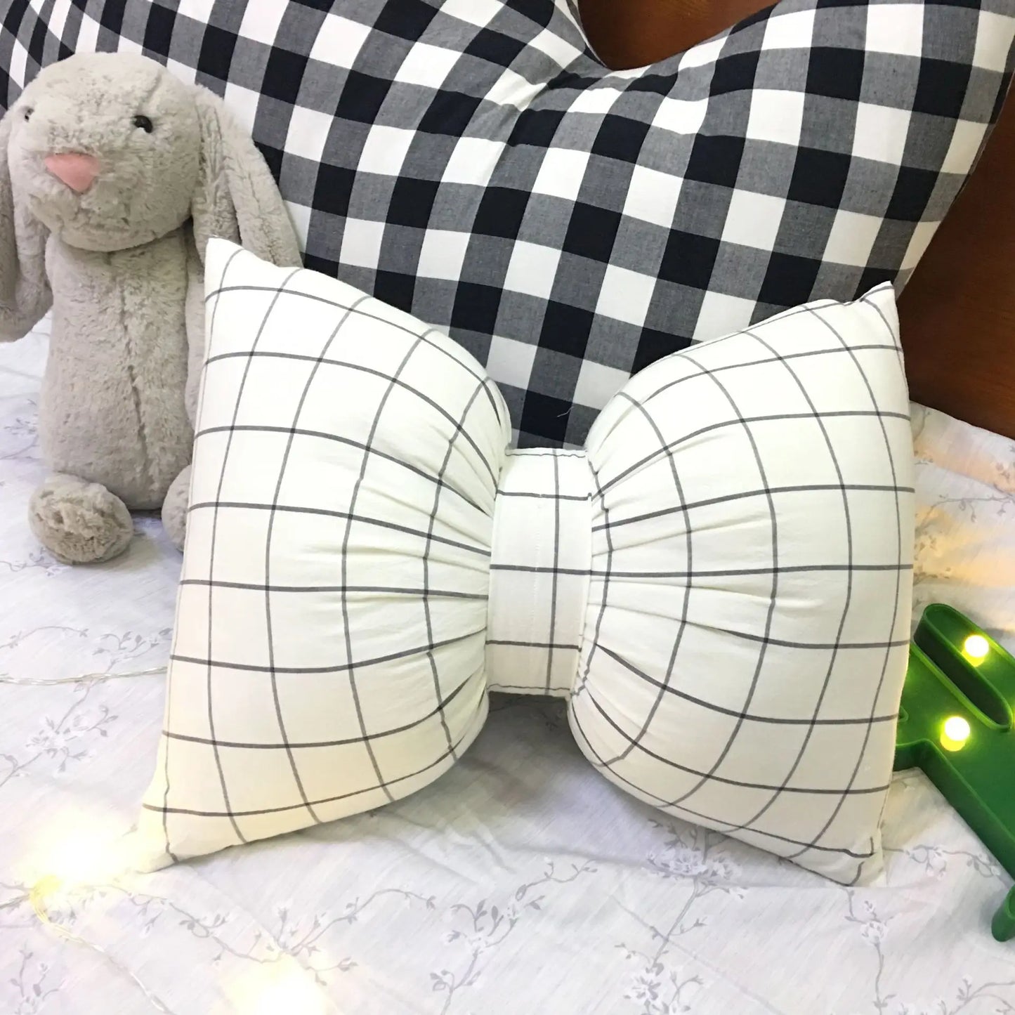 Pink Striped Bow Cushion